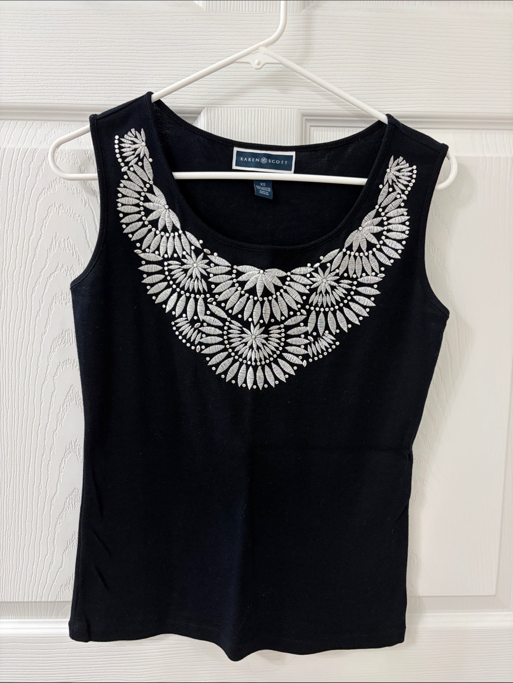 Karen Scott Black Tank Top with Silver Beaded Neckline